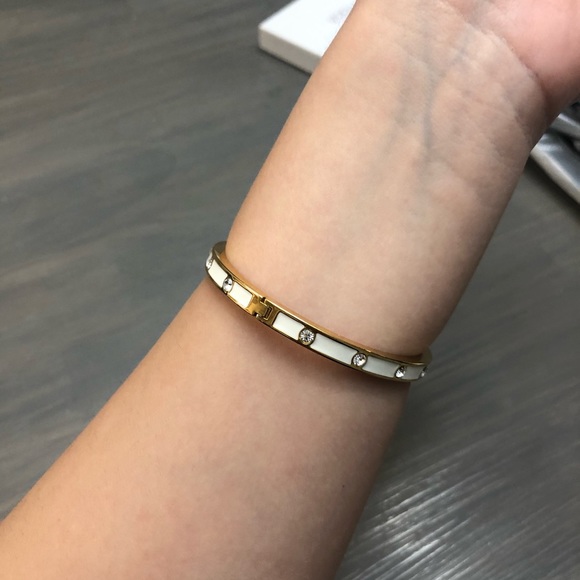 SOLD. Kate Spade White & Gold Stone Hinge Bracelet - Picture 1 of 4